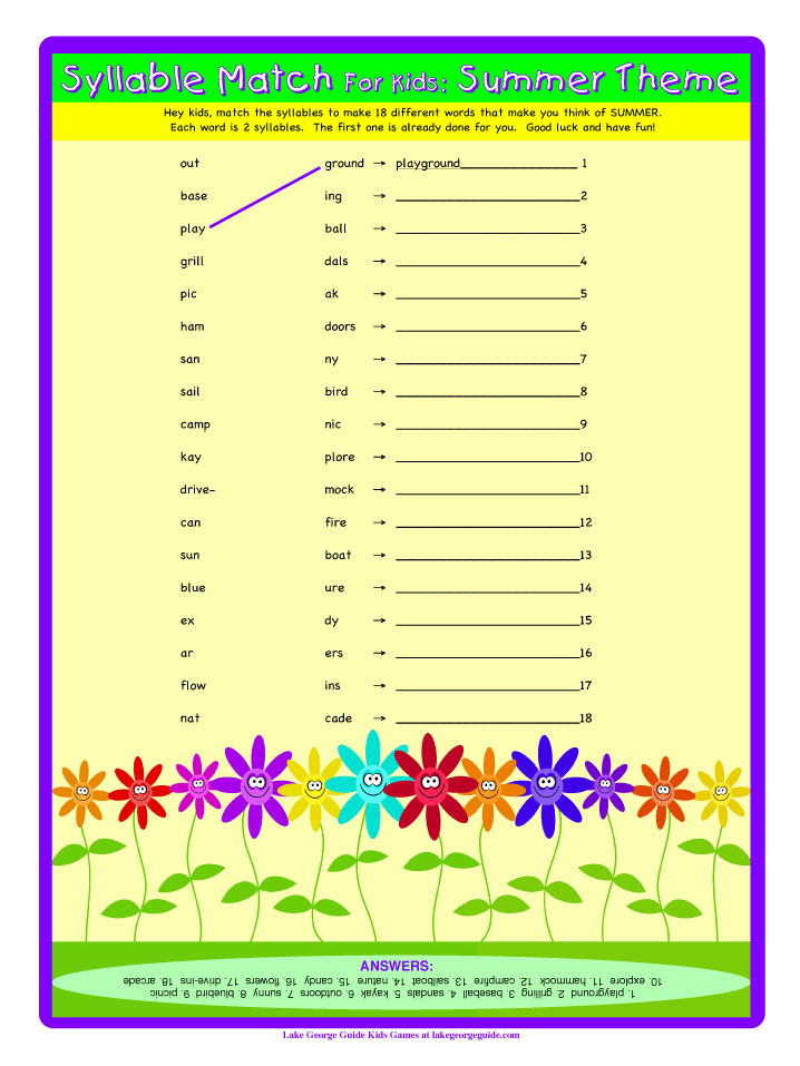 Syllable Match: Summer Theme