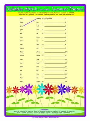 Syllable Match: Summer Theme