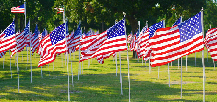 American Flags representing Memorial Day Weekend Ceremonies & Services
